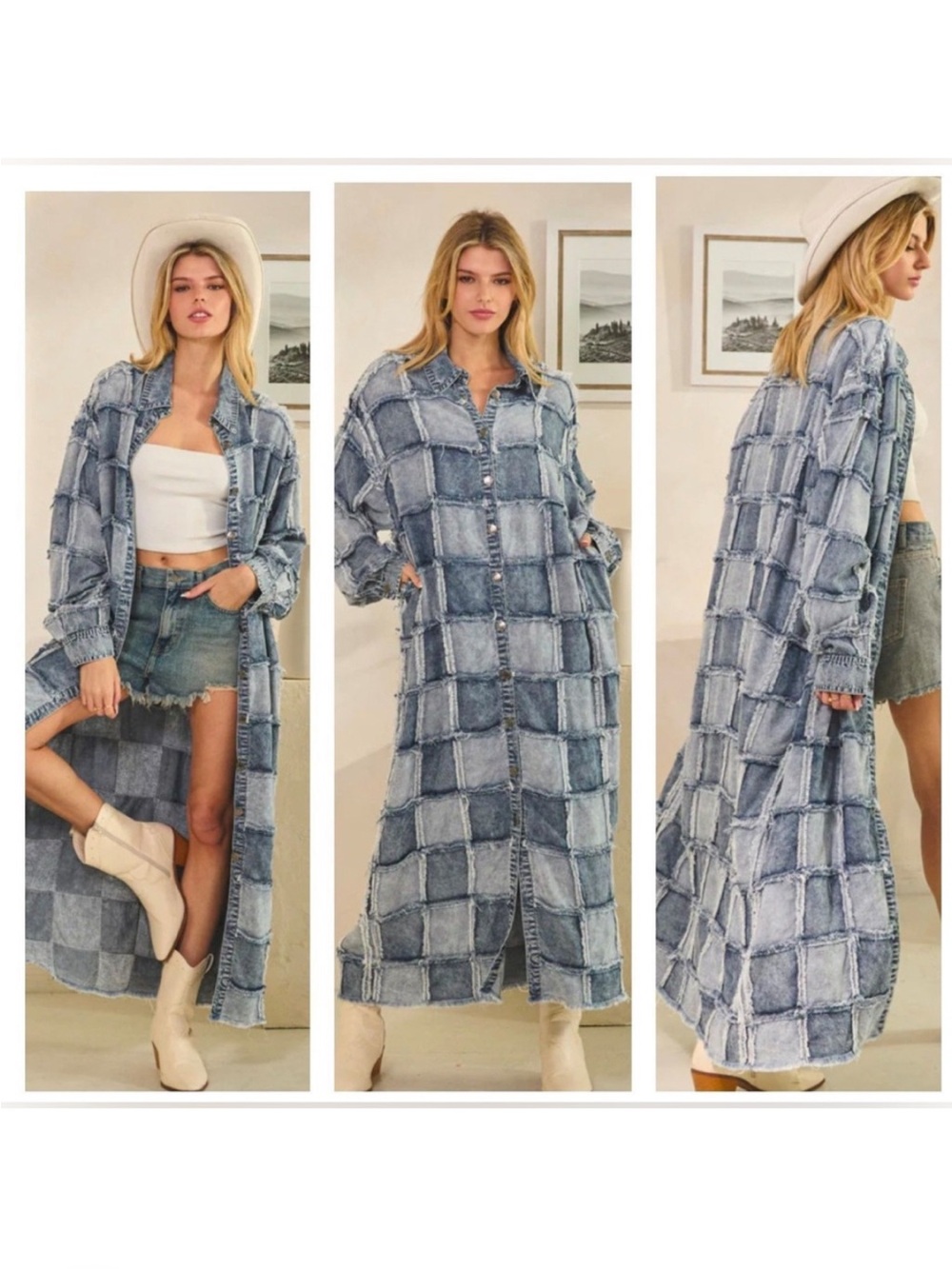 Long Gray Patchwork Trench Coat Brand New size XL